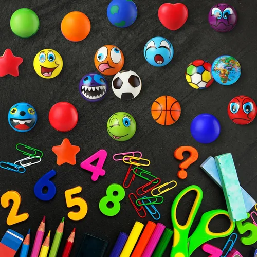 Vista 5 de Liliful 72 mini bolas antiestrés a granel para adultos, juguetes sensoriales de espuma para recuerdos de fiesta, premios de aula, bolsas de regalos