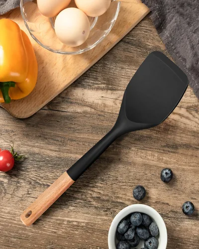 Vista 7 de Badiano Espátula de silicona, borde flexible sin arañazos para sartenes, 13.2 pulgadas Espátulas de cocina de grado alimenticio, mango de madera