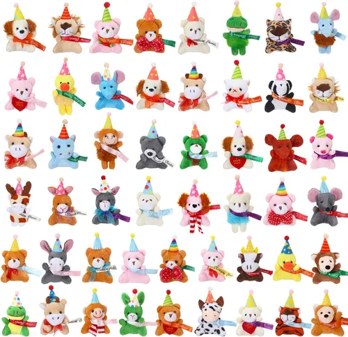 Vista 9 de Skylety Juego de 50 mini animales de peluche a granel, lindos animales de peluche, selva de safari, pequeño, decoración de llavero de peluche