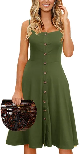 Vista 3 de Berydress - Vestidos informales, de playa y de verano para mujer, de color liso, de algodón, favorecedores, acampanados, con tirantes delgados