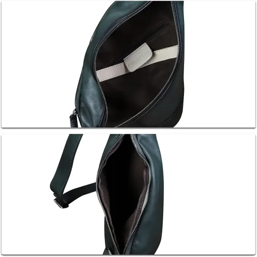 Vista 7 de Bolso de cuero genuino para mujeres y hombres, mochila de cuero vintage, bolso cruzado de hombro, Gris