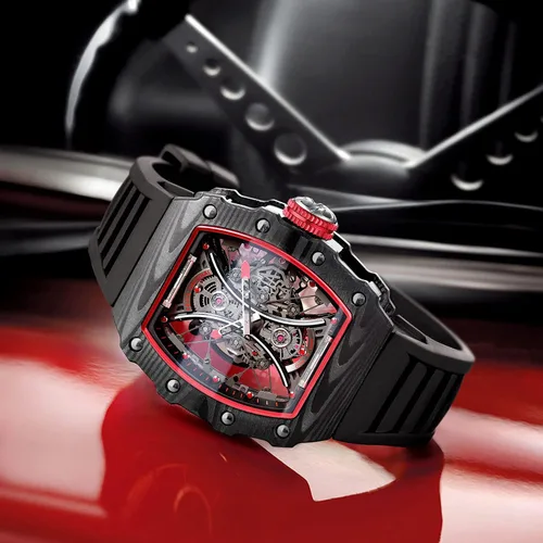 Vista 2 de FEICE FM602 - Reloj de pulsera automático para hombre, cristal de zafiro, movimiento japonés, esqueleto, automático, reloj mecánico automático