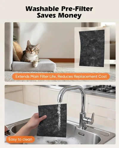 Vista 6 de JVO Purificador de aire para el hogar de mascotas – Cubre habitación grande de 2400 pies cuadrados, con filtro lavable y pantalla PM2.5, filtro