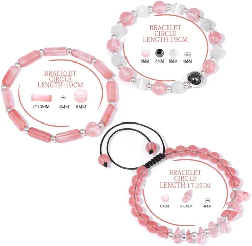 Vista 5 de Risyfjew Pulseras de amatista para mujer, pulsera de cuentas curativas de piedra natural, alivio del estrés y la ansiedad, cristales de sandía
