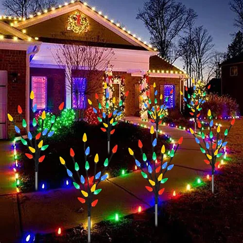 Vista 6 de Actualizado 6 paquetes de 120 luces LED C6 solares de Navidad, luces de Navidad para exteriores, 8 modos de luces impermeables para caminos
