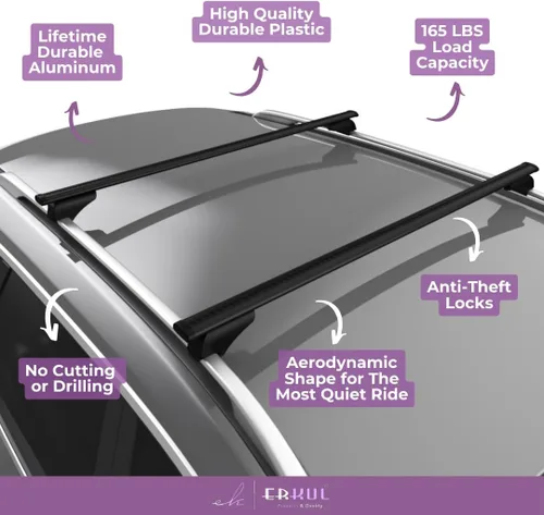 Vista 2 de ERKUL Barras transversales de techo para Mercedes Benz GLE (V167) 2019-2026 Barras transversales de aluminio con bloqueo antirrobo para techo Negro