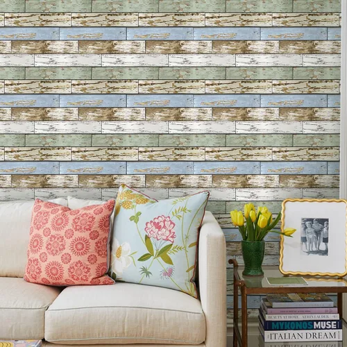 Vista 2 de Commomy Azulejos de pared 3D de madera sintética para despegar y pegar, 10 Madera-AB
