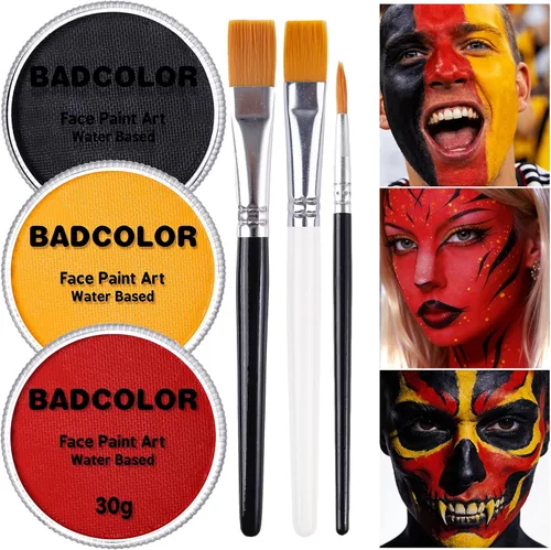 Vista 10 de Juego de pintura facial de camuflaje negro verde marrón con pinceles, kit de pintura facial a base de agua para camuflaje militar, caza y paintball