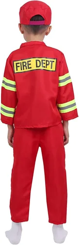Vista 3 de ZUYPSK Disfraz de bombero para niños, disfraz de Halloween, juego de rol, uniforme escolar