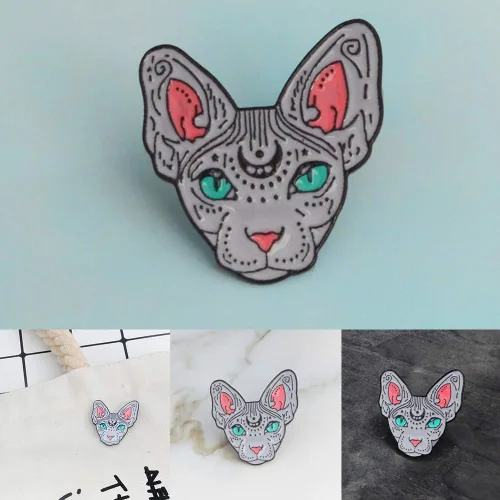 Vista 5 de shlutesoy Broche de solapa para hombre y mujer, diseño de gato, color blanco