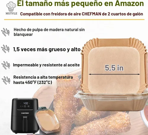 Vista 2 de Forros de freidora de aire de 2 cuartos para Mini Freidora de Aire CHEFMAN de 2 cuartos, Forros de freidora de aire desechables pequeños de 2