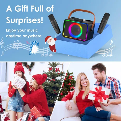 Vista 6 de Máquina de karaoke para niños y adultos, altavoz Bluetooth, 2 micrófonos Negro