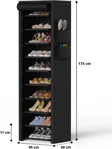 Vista 3 de VTRIN - Zapatero alto, organizador estrecho y vertical para armario o recibidor, 10 niveles, cubierta no tejida, contiene 20-22 pares de zapatos