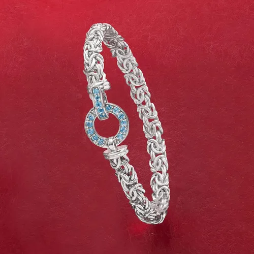 Vista 3 de Ross-Simons Pulsera bizantina con topacio azul suizo de 0,70 quilates en plata de ley