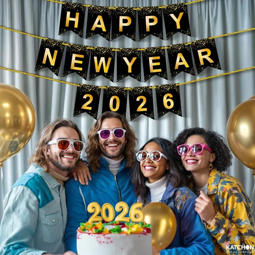 Vista 6 de KatchOn, Pancarta de Feliz Año Nuevo – Grande 10 pies, pre-ensartado Cartel de Año Nuevo para decoraciones de Año Nuevo 2026 Guirnalda de Año