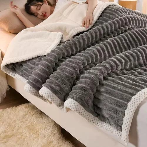 Vista 7 de Manta gruesa, manta de forro polar, felpa reversible, suave y agradable a la piel, calidez termostática, el compañero de sueño cómodo y cálido Marrón