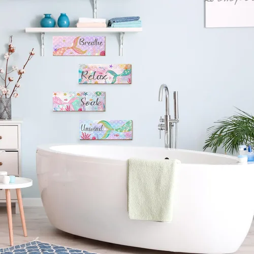 Vista 7 de Decoración de baño de sirena, arte de pared rosa para niños, placa de respiración para relajarse, remojar y relajarse, regalos para niñas, mujeres