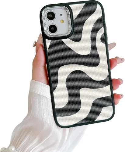 Vista 8 de Funda diseñada para iPhone 11, marco galvanizado, bonita funda para mujeres, hombres y niñas, piel sintética color negro beige TPU protectora a