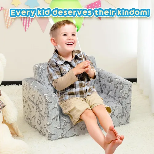 Vista 4 de ALIMORDEN 2 en 1 Sofá Convertible para Niños con Funda Sherpa, Sofá Convertible a Tumbona, Brilla en la Oscuridad, Dinosaurios