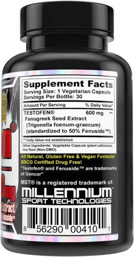 Vista 3 de MST Testofen Suplemento Twin Pack (2 botellas de 30 unidades cada uno) Extracto de semilla de fenogreco, refuerzo de testosterona libre, 600 mg, 60