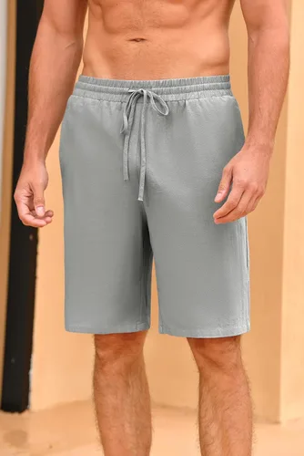 Vista 5 de Conjunto de ropa de cama de algodón para hombre, conjunto cómodo de 2 piezas, conjunto de camisa y pantalones cortos Henley de manga corta