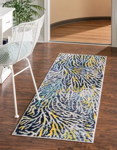 Vista 9 de Unique Loom Ariel Collection - Alfombra de área de algas (2 pies x 3 pies 1 pulgada, rectangular, azul/marfil)