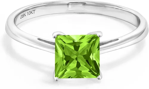 Vista 2 de Gem Stone King Anillo de compromiso de oro blanco de 10 quilates verde peridoto para mujer