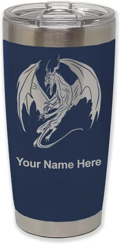 Vista 39 de LaserGram Vaso aislado al vacío de 20 onzas, dragón, grabado personalizado incluido (negro)