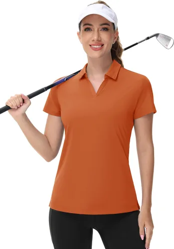 Vista 5 de TACVASEN Polo de manga corta con cuello en V para mujer, con protección solar UPF 50+, secado rápido, para golf