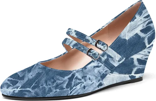Vista 33 de SHOWFOREST Zapatos de tacón bajo con hebilla de punta redonda para mujer, con correa ajustable y correa ajustable, 2 pulgadas Beige