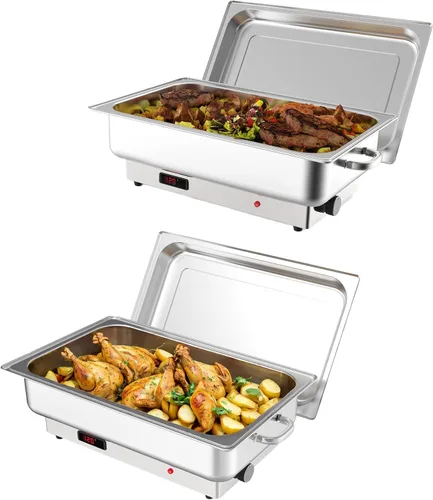 Vista 13 de GarveeHome Juego de bufé eléctrico de acero inoxidable con 1 sartén y tapa de 9 cuartos de galón, control de temperatura de 400 W, 86-200 °F