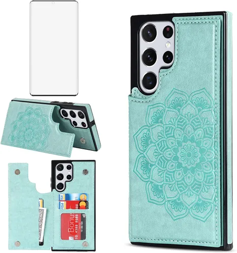 Vista 13 de Asuwish Funda compatible con Samsung Galaxy S22 Ultra 5G y protector de pantalla de vidrio templado, accesorios para celda, ranura para tarjetero