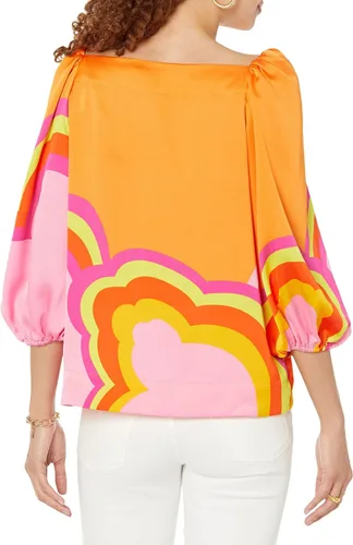 Vista 2 de Trina Turk Blusa estampada con cuello cuadrado para mujer