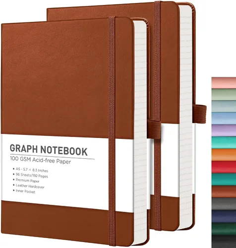 Vista 40 de RETTACY Lined Journal Notebook, 192 Numbered Pages per Pack, 5.7'' x 8.3'' 2-Pack, Leather Hardcover, 100 GSM Thick Paper, for Men & Women, Negro