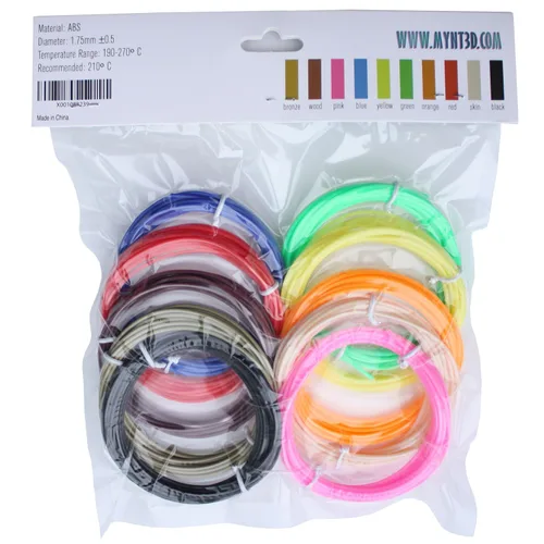 Vista 2 de MYNT3D - Paquete de repuesto de filamento para pluma 3D de ABS (10 colores, 3m cada uno)