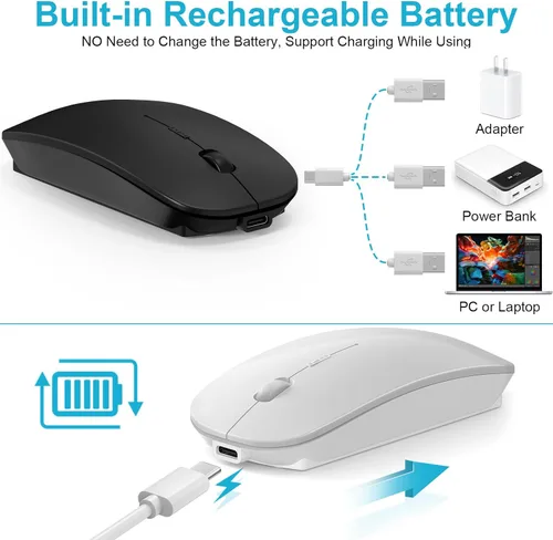 Vista 6 de Mouse para MacBook Mouse inalámbrico Bluetooth portátil MacBook Air Mac Pro recargable silencioso PC iPad ratón óptico con interruptor de modo dual