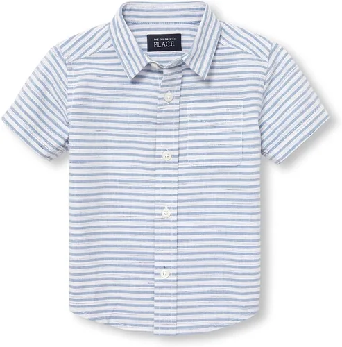 Vista 5 de The Children's Place - Camisa Oxford de manga corta con botones para bebés y niños pequeños Azul claro