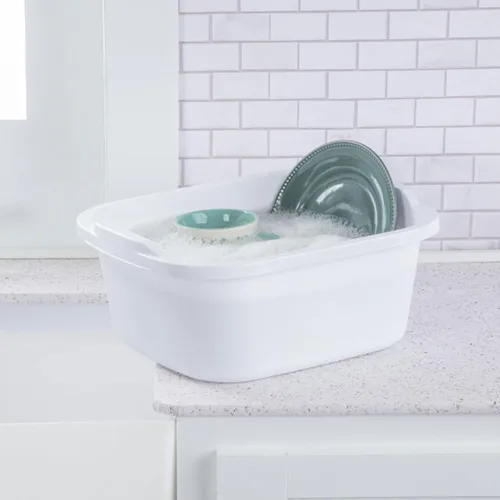 Vista 5 de Sterilite 06478008 - Sartén de cocina de plástico multiusos reforzado y duradero de 12 cuartos de galón con asas moldeadas, color blanco