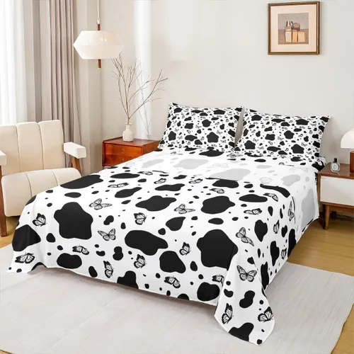 Vista 13 de Erosebridal Sábanas de cama con estampado de vaca, tamaño individual, juego de sábanas de girasol, juegos de sábanas y fundas de almohada con Multi