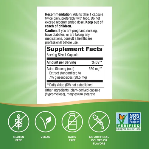 Vista 5 de Nature's Way, Ginseng asiático herbario premium, combate la fatiga*, 60 cápsulas