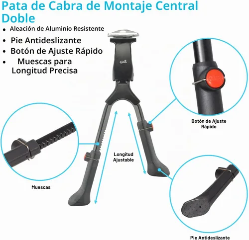 Vista 3 de Lumintrail Pie doble para bicicleta, con soporte central, de aleación de aluminio, para bicicletas de 24 a 28 pulgadas. Soporte de doble pierna
