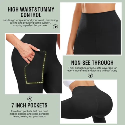 Vista 3 de NEW YOUNG Paquete de 3 leggings capri para mujer con bolsillos, cintura alta, control de abdomen, pantalones de entrenamiento para gimnasio, yoga