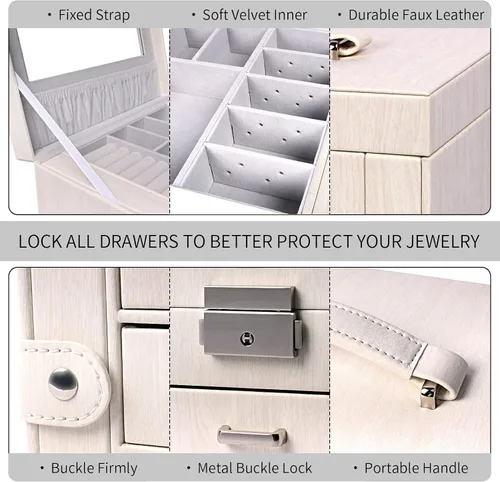 Vista 4 de FEIYAN Joyero con caja organizadora de joyas pequeña caja de joyería de piel sintética para mujer para regalo almacenamiento de joyas de terciopelo