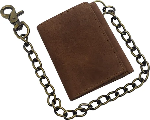 Vista 2 de Billetera de cuero vintage con bloqueo RFID para hombre, con cierre a presión, Beige Bronceado, Cartera Biker