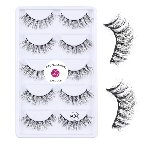 Vista 5 de Pestañas postizas 100% visón siberiano, pestañas falsas 3D, de desorden natural, volumen grueso, pestañas postizas 5 pares/caja, Negro