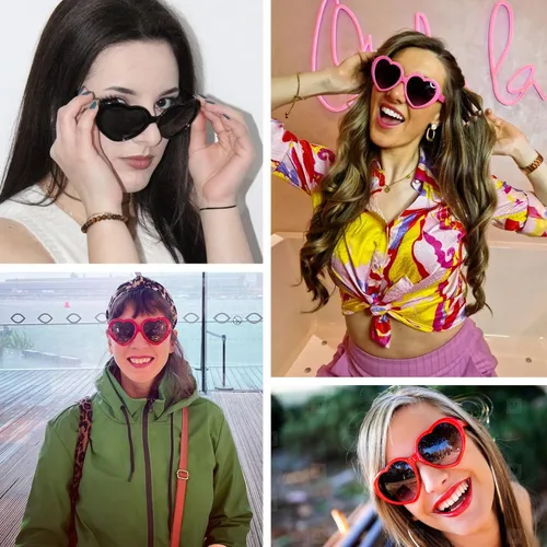 Vista 4 de Bouryo Gafas de sol polarizadas en forma de corazón para mujer, estilo retro, de gran tamaño, lindas gafas