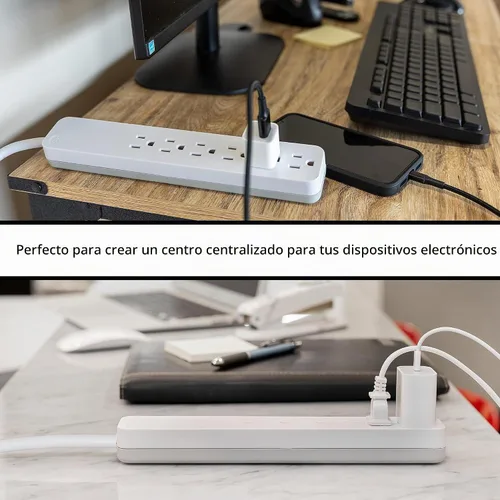 Vista 7 de GE Pro Multicontacto con protector contra sobretensiones de 6 tomas, extensión de 2 pies, 620 julios, regleta de enchufes, enchufe plano