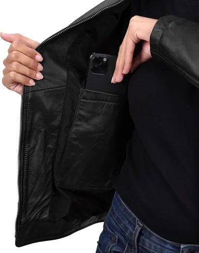 Vista 2 de Decrum Chaqueta de cuero para mujer - Chaquetas de cuero con estilo de piel de cordero real para mujer Amy - Chaqueta de cuero negro Mujer