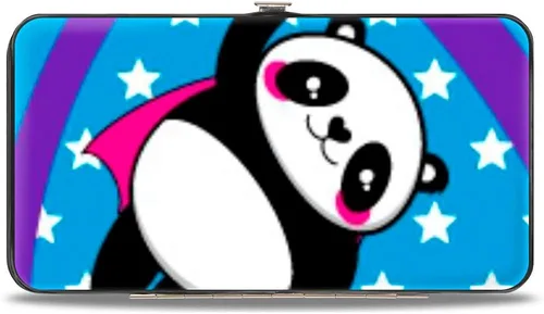 Vista 2 de Billetera con bisagras con hebilla Pandas y arco iris con estrellas