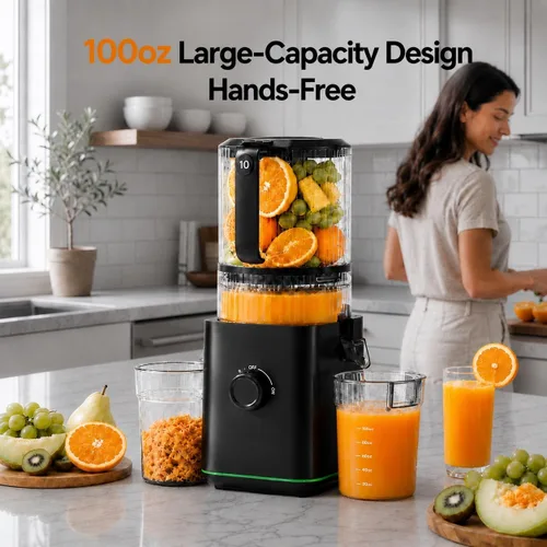 Vista 4 de AMZCHEF Exprimidor de prensa en frío, Juicer lento de alimentación Negro